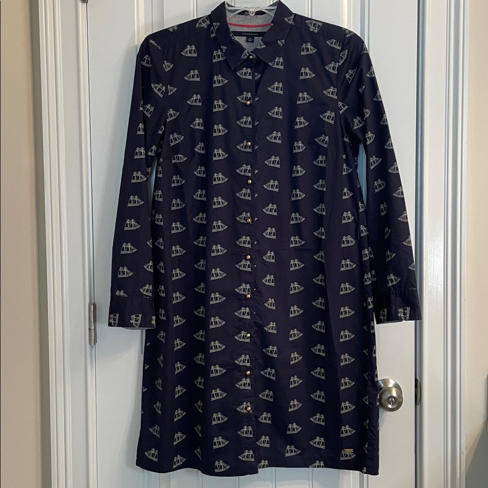 Tommy Hilfiger Navy Sailboat Print Shirt Dress